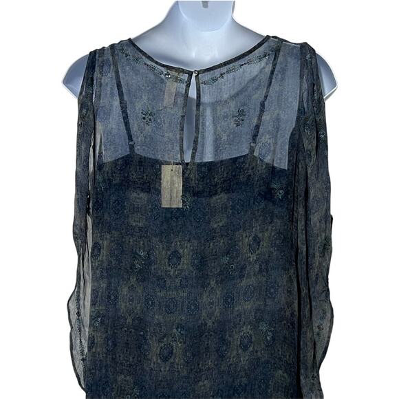 Sundance Womens 16 2-pc Midi Slip Dress Sheer Overlay Embroidered Sequin Blue - Picture 7 of 14
